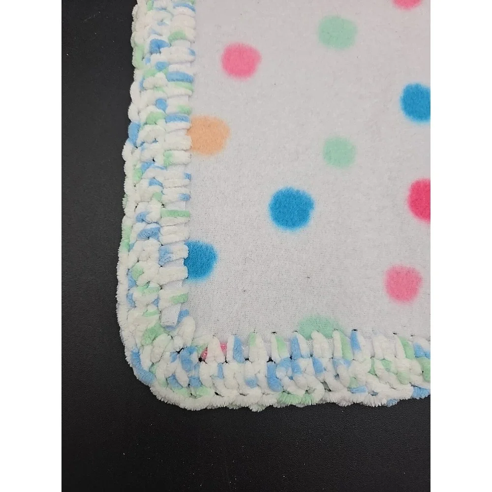 Baby Pastel Crochet Edge Bunny Lovey Blanket‎ Color Block Polka Dot Rabbit